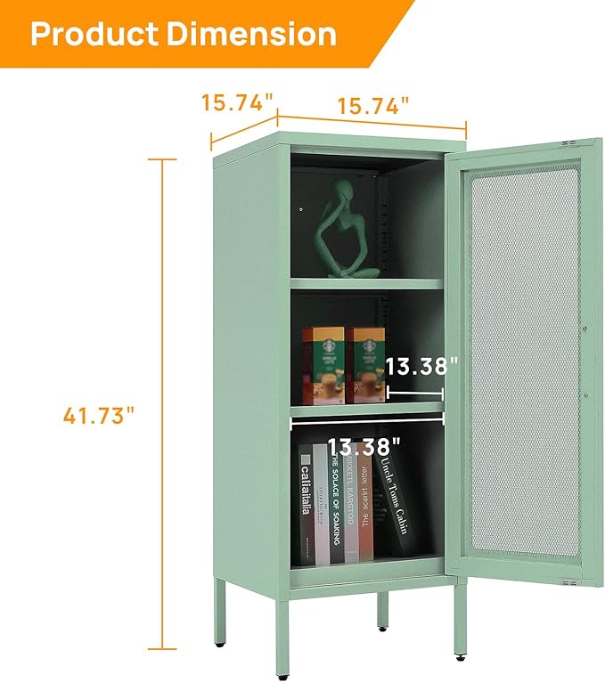 Slim Metal Storage Cabinet with Mesh Doors - 42'' Tall Narrow Organizer Tower, Compact Freestanding Cabinet, Versatile Utility Storage for Home, Office, Kitchen, Living Room, Durable and Modern Design