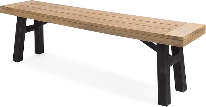 Christopher Knight Home Bettina Outdoor Acacia Wood Dining Bench with Brushed Mahogany Legs, Brushed Grey / Brushed Mahogany