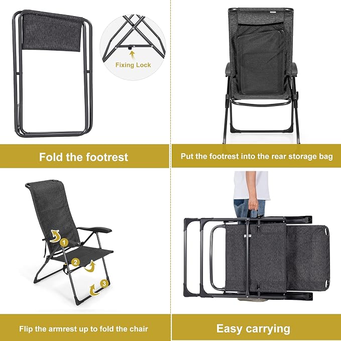 Giantex 4 Pcs Folding Patio Chairs with Footrest, Adjustable Back, 2 Pack Outdoor Portable Sling Patio Dining Chairs for Camping Lawn Bistro Porch Garden Yard Pool