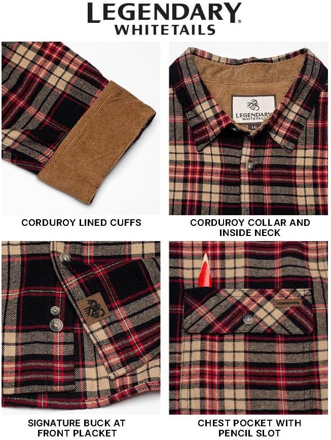 Legendary Whitetails Mens Long Sleeve Button Down 100% Cotton Flannel Shirt