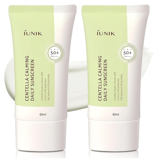 IUNIK Centella Calming Moisture Daily Sunscreen SPF 50+ PA++++ Matte & No White Cast Centella Asiatica Dry Oily Sensitive Vegan Korean Skincare - Pack of 2