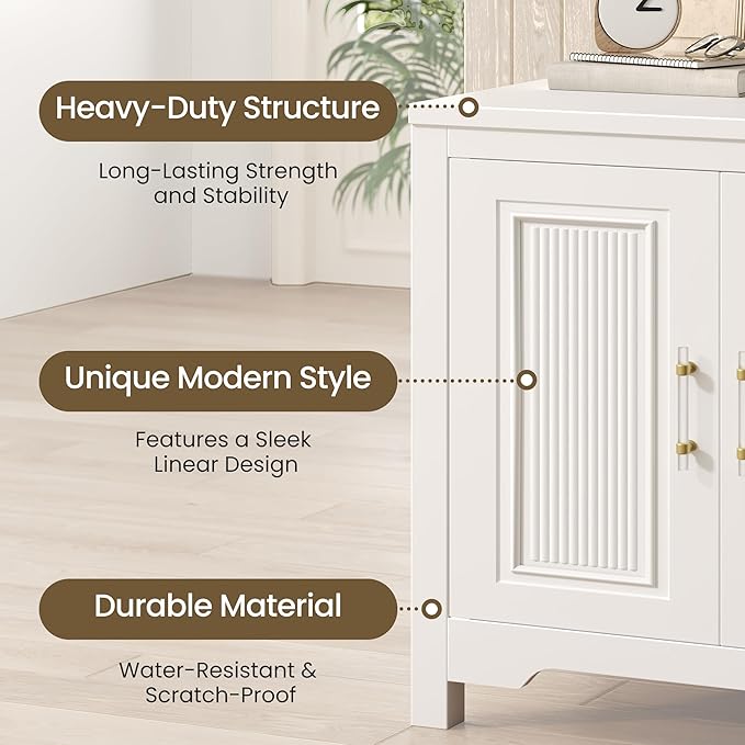 Jocoevol Buffet Cabinet with Storage, 55" Modern Farmhouse Sideboard Cabinet with Doors & Shelves, Kitchen Storage Cabinet for Kitchen Living Room,White