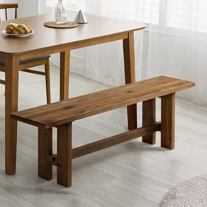 HOKYHOKY Reclaimed Solid Wood Bench, 55" Farmhouse Entryway Bench for Hallway, Kitchen, Dining, Bedroom, Narrow Indoor Bench with Rustic Charm