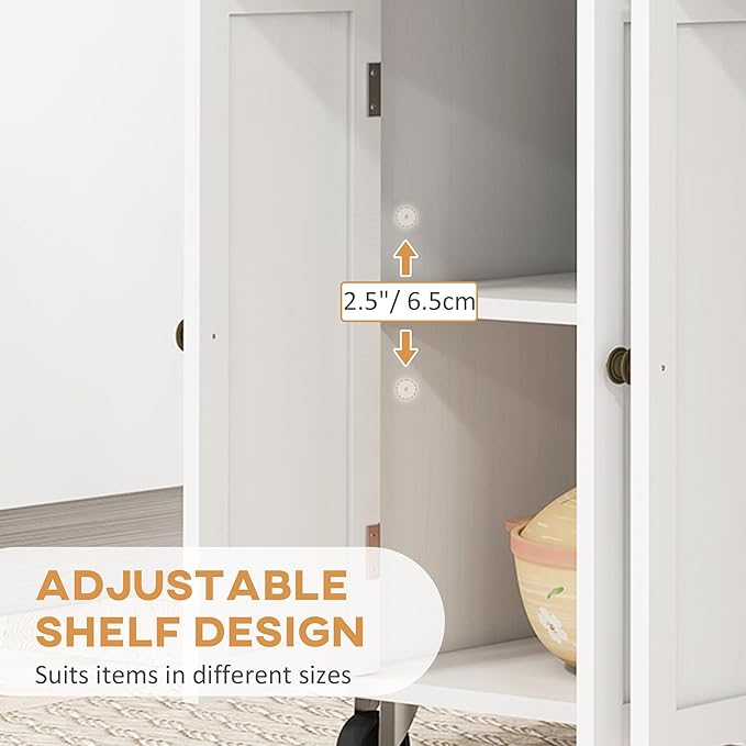 HOMCOM Kitchen Island Cart with Solid Wood Top, 44" Mobile Kitchen Island Table on Wheels with Storage Cabinets, 2 Drawers, Adjustable Shelves, Spice Rack & Towel Bar for Dining Room, Distressed White