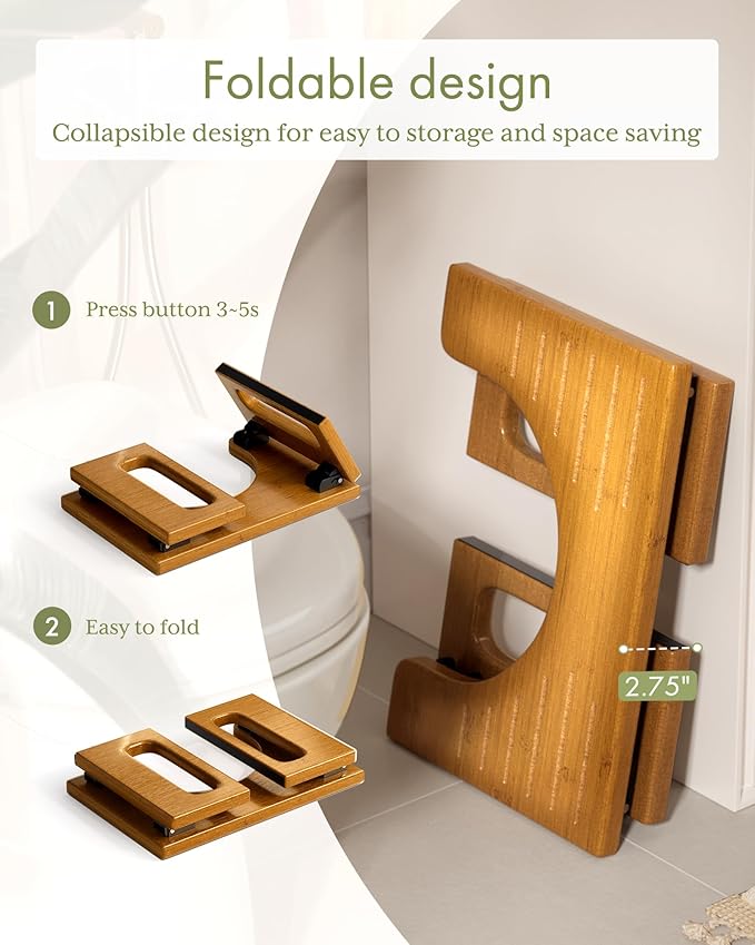 AmazerBath 7 Inches Bamboo Toilet Stool Squat for Adult, Foldable Squatting Potty Stool for Bathroom, 0.79" Thickness Poop Stool with Non-Slip Strip, No Assembly Required, Dark Wood Color