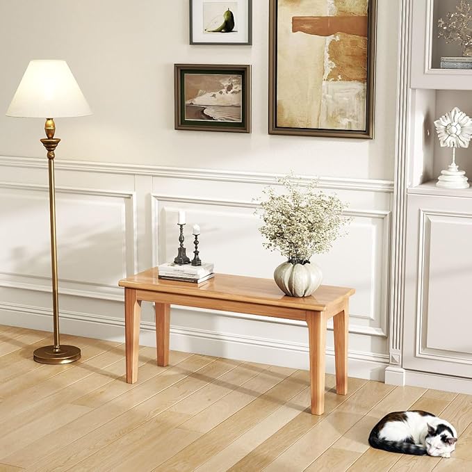 Dining Bench 39.4" Solid Oak Wooden Bed End＆Entryway Bench for Living Room Bedroom Kitchen(Nature)