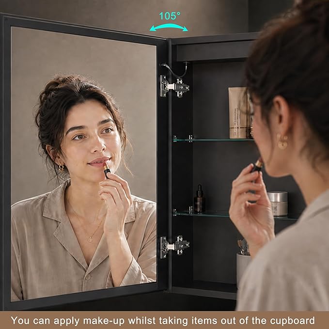 KWW LED Lighted Bathroom Medicine Cabinet with Sockets & USBs, Defogger, Dimmable, 3 Color Light Makeup Mirror, Easy to Install, Wall Mounted Cabinet (Left hinge-20 * 28)