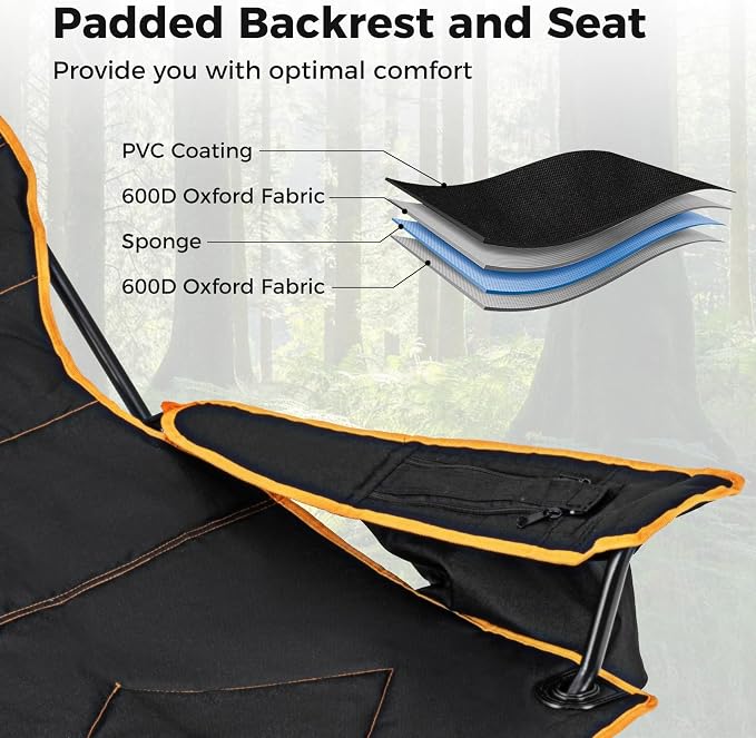 Giantex Hammock Camping Chair, Folding Chairs for Outside, Foldable Chair with Footrest, Adjustable Backrest, Padded Cushion, Carry Bag, Cup Holder, Collapsible Chair for Backpacking, Beach (2, Black)