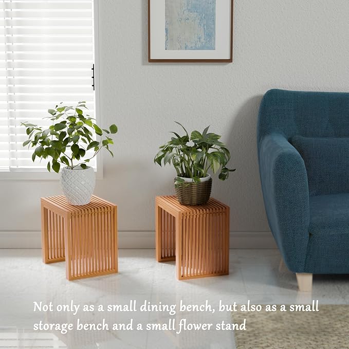 APRTAT Bamboo Dining Bench Indoor Small Bench Entryway Shoe Rack Bench,Outdoor Modern Wood Benches 17 Inch for Living Room Hallway Bedroom Bathroom Nature Small