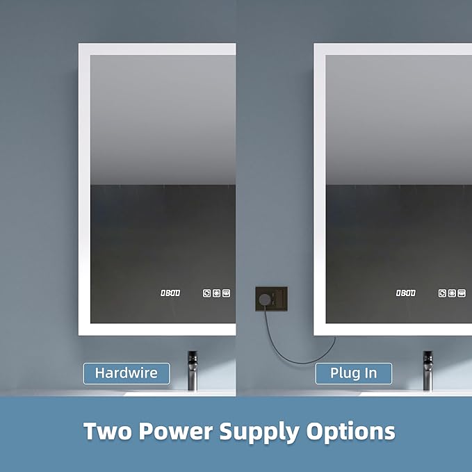 LED Medicine Cabinet Mirror with Lights, 24x30 Inch Bathroom Storage, Recessed/Wall Mount, Plug-in/Hardwired, 3 Color Dimmable Light, Anti-Fog, Time Temp Display, Right Hinge