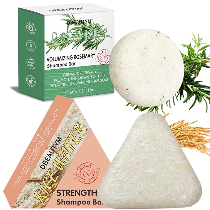 2 Pack Rice Water Rosemary Hair Shampoo Bar,Solid Shampoo Bar for Hair Growth – Strengthening Hair Shampoo for Men and Women – Reduce Breakage,Boosts Shine,Soap for Dry Damaged Hair