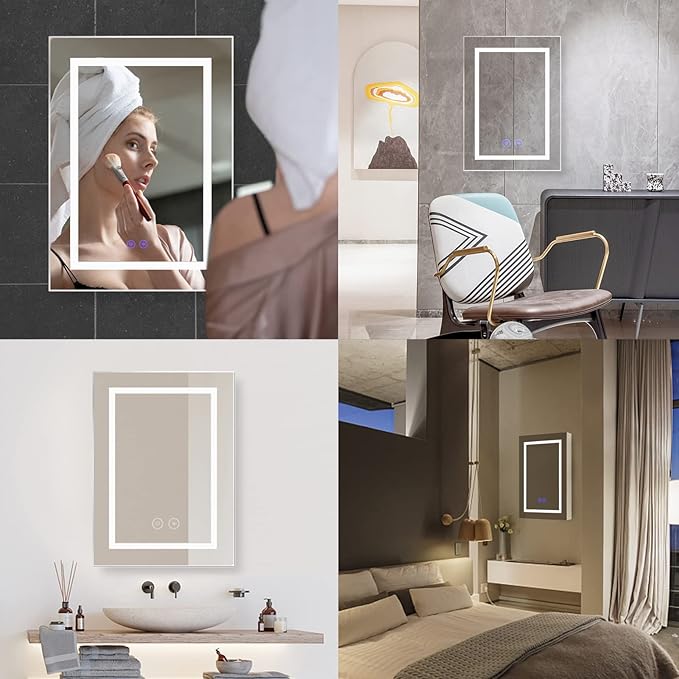 20" x 28" Bathroom Medicine Cabinet with Mirror,Medicine Cabinets with Large Storage,Single Door LED Bathroom Wall Cabinet with Shelves,Dimmer and Anti-Fog
