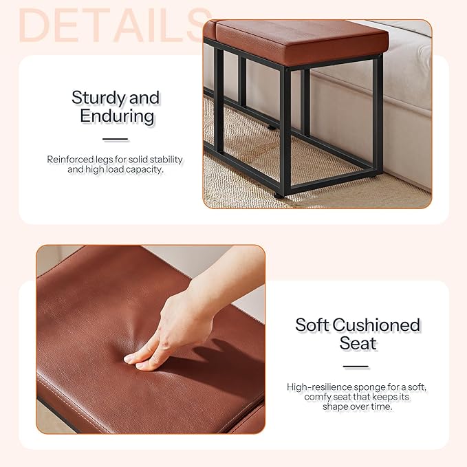 HOOBRO Dining Bench, Dining Room Bench with PU Leather Upholstered Seat, for Kitchen, Living Room, Hallway, Kitchen, Entryway, Bedroom, Brown and Black BC46CD01
