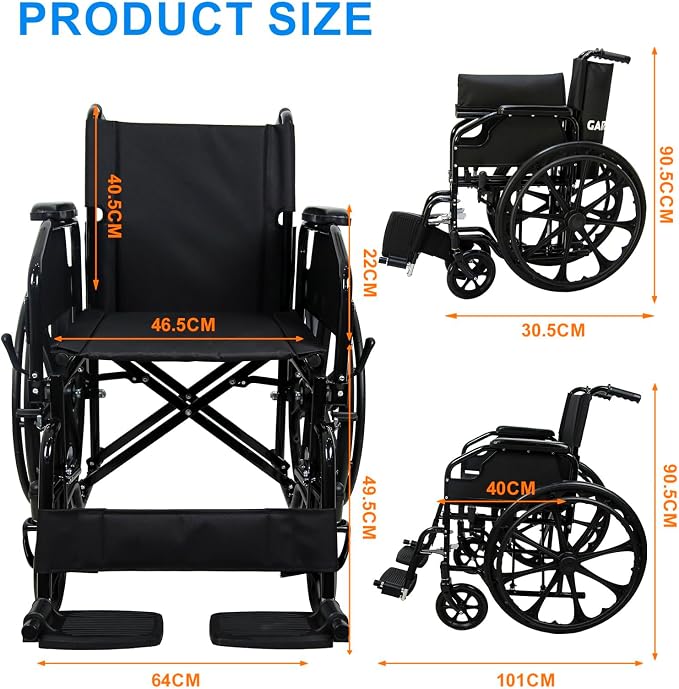 IDEALHOUSE Wheelchairs for Adults Lightweight Foldable, 18" Seat Wheelchair, Flip-Up Arms & Removable Footrests, Portable Transport Wheelchair Lightweight Foldable, Wheel Chair for Adults, 220lbs