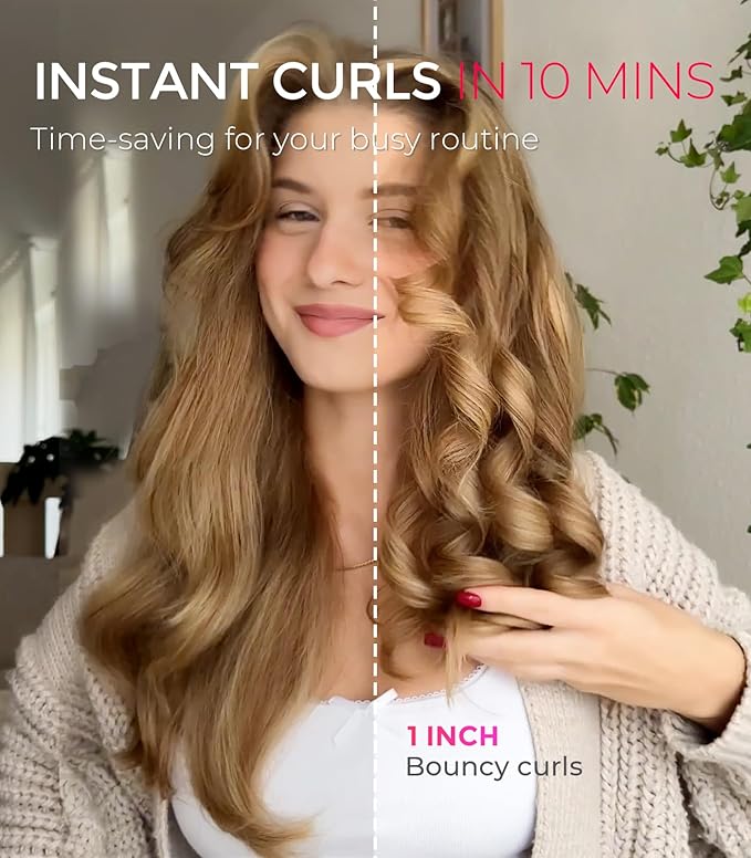 TYMO オートカールヘアアイロン - TYMO CURLPRO ビーチウェーブヘアアイロン、ポータブル、5億イオン、デュアル電圧＆軽量旅行用、セラミックコーティング、1インチ、ピーチ