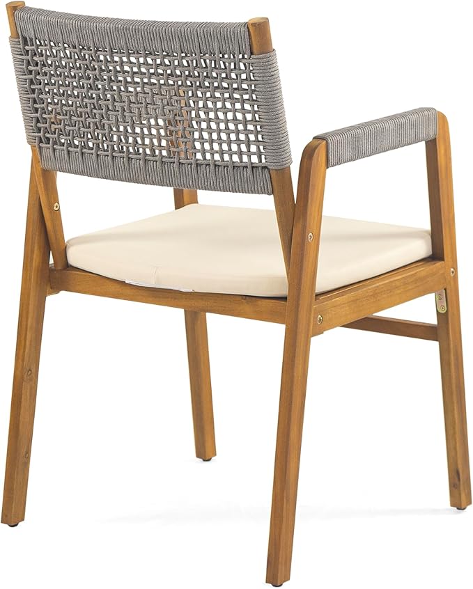 Christopher Knight Home 6-Piece Outdoor Acacia Wood Patio Dining Set, 70" Rectangular Table with 4 Rope Armchairs 1 Bench, Teak Finish Vietnamese Acacia Wood Garden Dining Furniture Set for Patio Deck