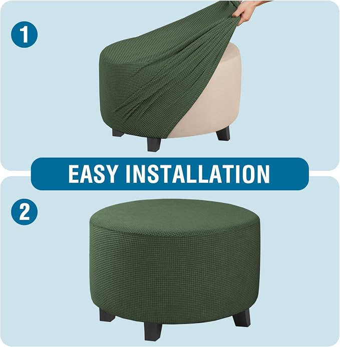 H.VERSAILTEX Ottoman Cover Stretch Ottoman Slipcover Round Ottoman Storage Cover Folding Stool Covers Furniture Protector Cover for Footrest Ottoman Fit Dia 30" - 41", Bronze Green