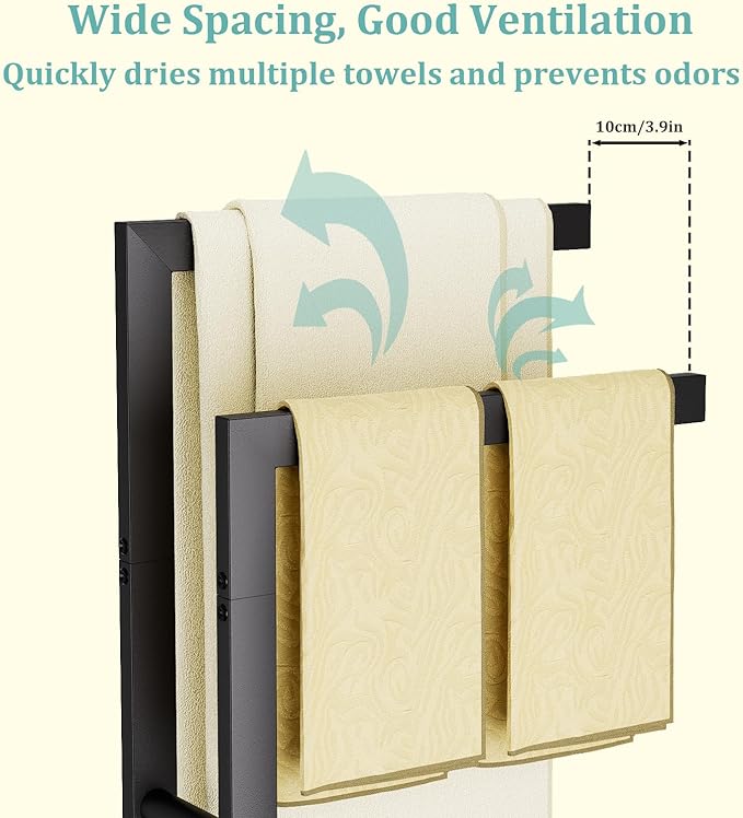 Yawinhe Free Standing Towel Rack, 2 Tier Blanket Holder with Marble Base, Metal Hand Towel Holder for Bathrooms, Drying and Display Rack with Shelf,15.7×7.87×31.49 inch,Black, SMJ003B