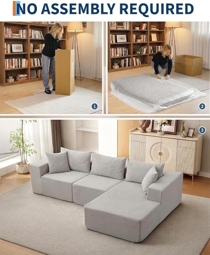 Garvee 108" Modular Sectional Sofa,Cloud Couch Sectional with Right Chaise | Fluffy Compressed l Shaped Sofa for Living Room | Boneless Couch & Sofa Bed Design,No Assembly Required, Beige