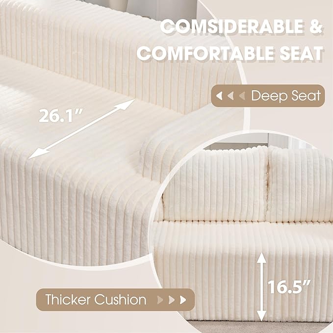 Hobestluk Modular Sectional Sofa Boneless Couch L-Shape Couch 3 Seat Modular Couch Memory Foam Sectional Couches for Living Room Furniture, Cloud Couch Lounge (White Stripe, 98" Right Facing Chaise)