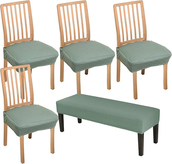 CRFATOP Waterproof 4pcs Dining Chairs Seat Covers with Soft Bench Chair Cover Stretch Kitchen Chair Slipcover Washable Seat Cushion Slipcover Protector for Hotel Ceremony Banquet Wedding,Green