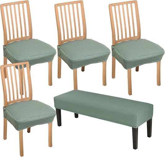 CRFATOP Waterproof 4pcs Dining Chairs Seat Covers with Soft Bench Chair Cover Stretch Kitchen Chair Slipcover Washable Seat Cushion Slipcover Protector for Hotel Ceremony Banquet Wedding,Green