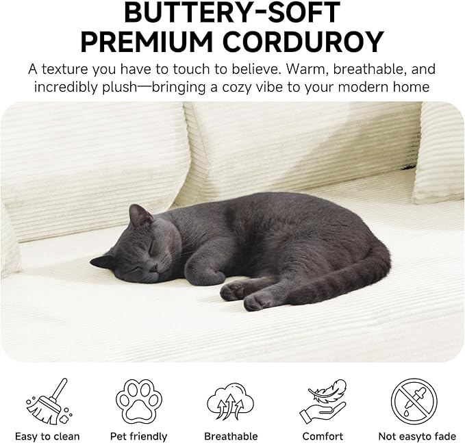 79" Boneless Couches for Living Room, Corduroy Sofa Bed with 2 Pillows,Side Pockets,Hex Arm, 5-in-1 Loveseat Sleeper Sofa for Small Spaces, High-Density Foam Couch, No Assembly, White
