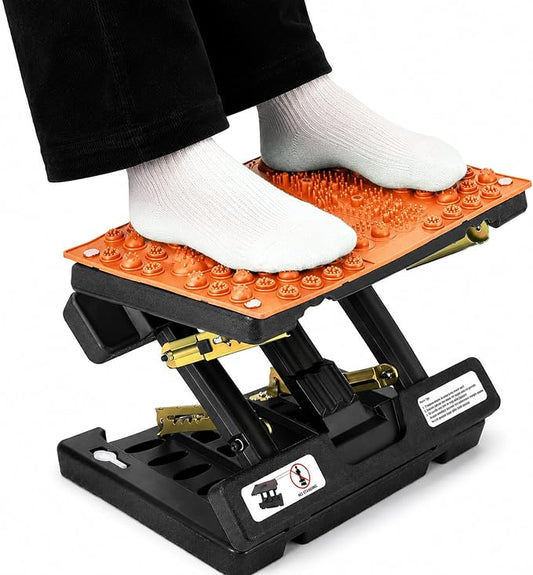 Footrest for Under Desk at Work, Height Adjustable Foot Rest with Reflexology Pad, Foldable Ergonomic Foot Stool for Muscle Tension Relief, Suitable for Office, Home & All-Season Use(Orange)
