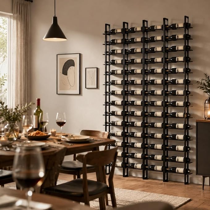 Large Wall Mount Wine Rack, 16 Tier 48 Bottle Wine Storage Organizer Display Holder, Metal Liquor Display for Wine Cellars, Home Bars, Kitchens, and Dining Rooms