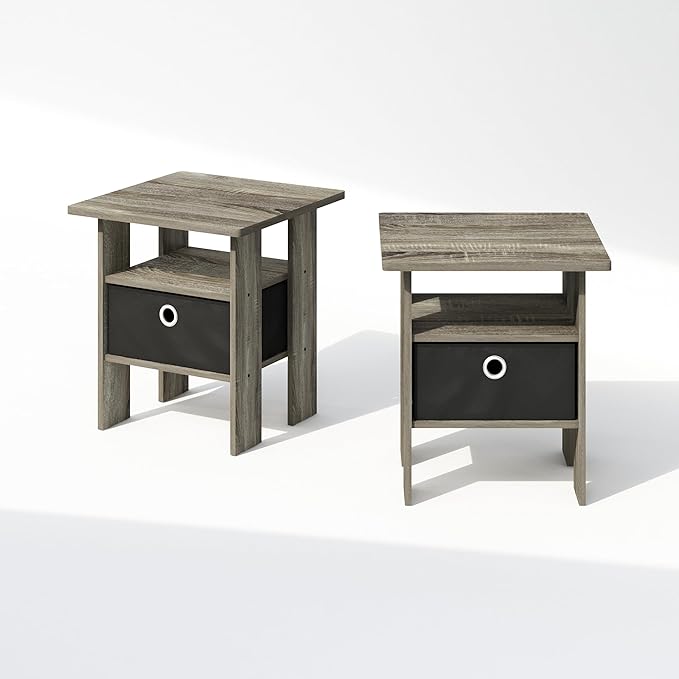 Furinno TIDUR Night Stand Set of 2, Open Shelf Design Nightstand with Storage Bin, Bedside Table, End Table, Side Table, for Bedroom, Closet, Dorm, French Oak