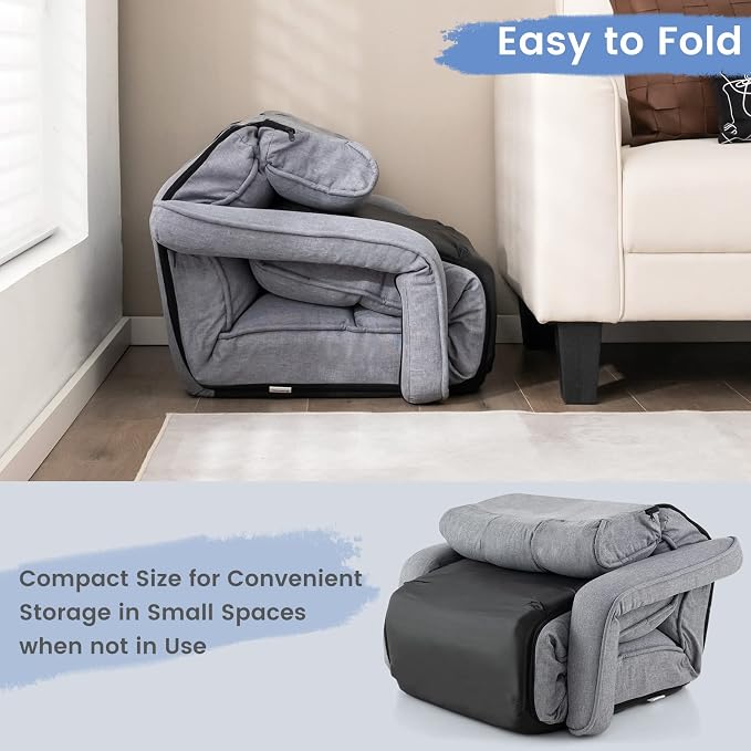 Giantex Foldable Lazy Sofa Bed, 6-Position Adjustable Floor Chair Chaise Lounge with Armrest and Footrest, Padded Gaming Recliner for Reading Living Room Bedroom Indoor (Gray)