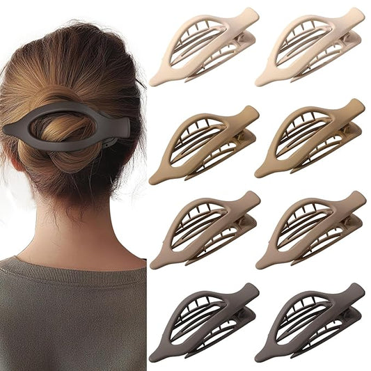 8個入りフラットブラウンヘアクリップ – 女性用ニュートラルマットフレンチブラウンヘアクロー、普段使い、オフィス、コーヒータイムにぴったりの強力ホールド滑り止めヘアバレッタ