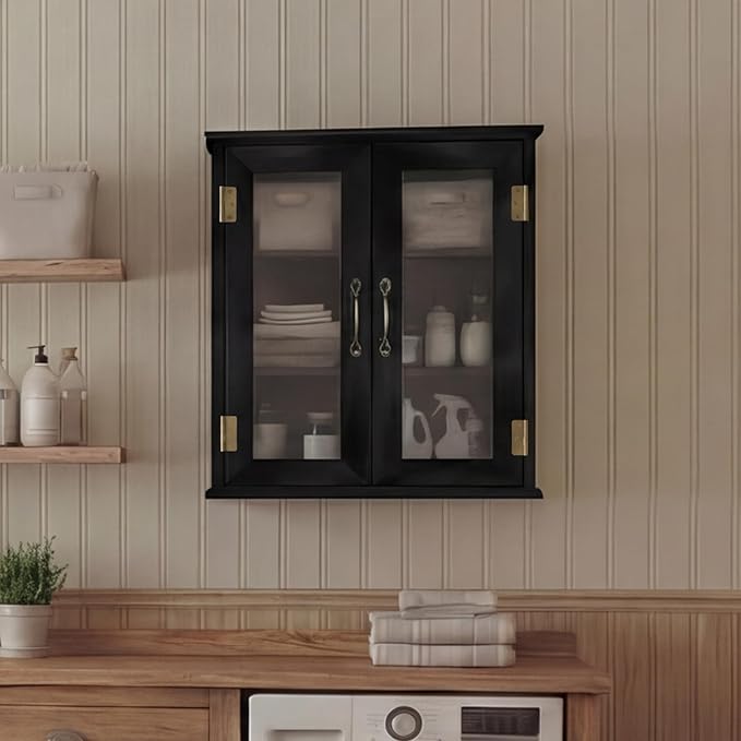 ChooChoo Bathroom Wall Cabinet, Medicine Cabinet with Acrylic Doors, Wall Mounted Over The Toilet Storage Cabinet with Adjustable Shelves for Bathroom, Kitchen, and Laundry Room, Black