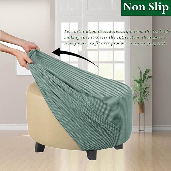 Stretch Ottoman Slipcover – Round Furniture Protector Fits 30"-41" Dia, for Footrests, Storage Ottomans & Folding Stools – Elastic Fabric Cover (Pool, X-Large)