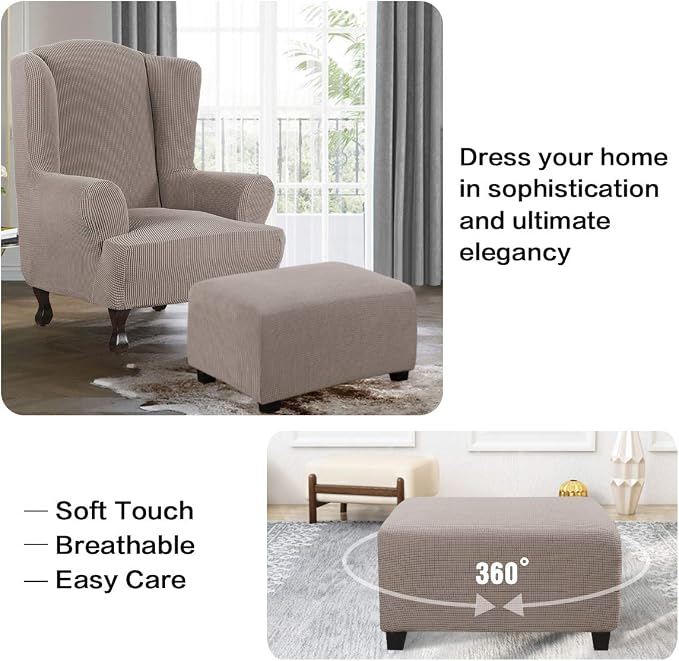 H.VERSAILTEX Ottoman Cover Slipcover Rectangle Fit Length 33"-38" Footrest Sofa Slipcovers Stool Cover Footstool Protector Covers Feature Stretch Thick Soft Jacquard Fabric Removable Washable - Taupe