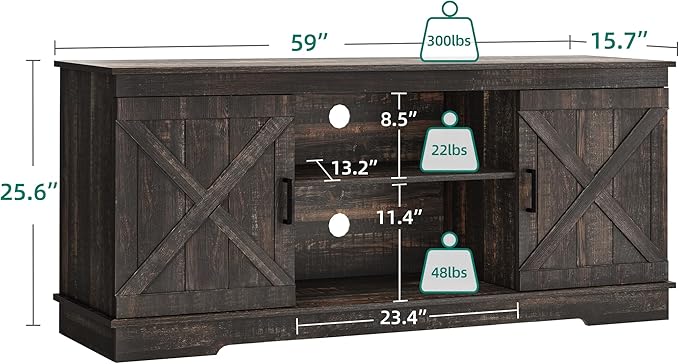 YITAHOME Farmhouse TV Stand for 65 Inch TV, Mid Century Modern Entertainment Center with Double Barn Doors, Rustic TV Media Console TV Cabinet for Living Room, Dark Oak