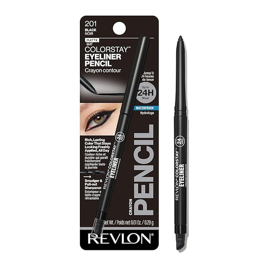 REVLON カラーステイ ペンシルアイライナー ウォータープルーフ、スマッジプルーフ、シャープナー内蔵、パッケージは異なる場合があります、201 ブラック、0.01 oz