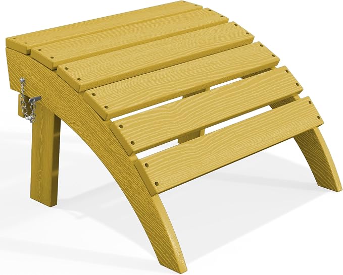PLUUV Folding Adirondack Ottoman Footrest, All-Weather HDPE Outdoor Footstool for Adirondack Chair, Foldable Ottoman for Patio Backyard Pool Deck, Yellow
