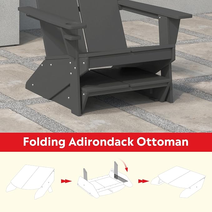 Costaelm Seaview Modern HDPE Plastic Folding Patio Adirondack Ottoman, Gray