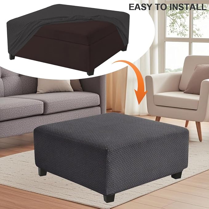 Levoberg Waterproof Square Ottoman Cover Large Square Folding Storage Ottoman Bench Slipcovers Footrest Stool Covers Oversized Ottoman Coffee Table Covers Cube with Elastic Bottom L Dark Gray