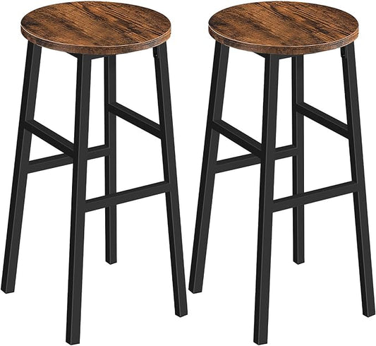 MAHANCRIS Bar Stools, Set of 2 Round Bar Chairs with Footrest, 28 Inch Kitchen Breakfast Bar Chairs, Industrial Bar Stools, Easy Assembly, for Dining Room, Kitchen, Rustic Brown BAHR02701