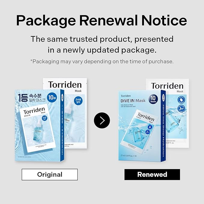 Torriden DIVE IN Hyaluronic Acid Facial Mask (10 sheets) | Deep Hydration Korean Face Sheet Mask | Panthenol & Allantoin | Korean Skincare Mask