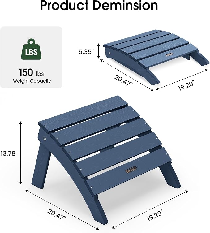 Adirondack Ottoman Footrest for Adirondack Chair, All-Weather HDPE Outdoor Foot Stool, Folding Patio Ottoman for Lawn, Garden, Deck, Backyard, Navy Blue