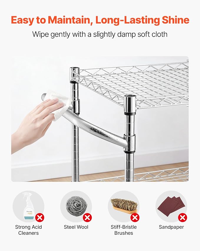 VEVOR Kitchen Utility Cart, 3 Tier Heavy Duty Adjustable Wire Storage Rack, Commercial Steel Rolling Service Trolley on Wheels, Work Table with Handle Bar, for Garage and Laundry Room, 35x17.8x40.9 in