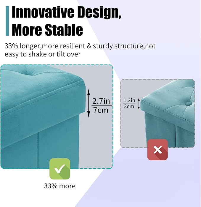 BRIAN & DANY 43 Inches Folding Storage Ottoman Bench, Velvet Ottoman with Storage for Living Room, Bedroom, Entryway, Ottoman Foot Rest, End of Bed Bench (Teal)