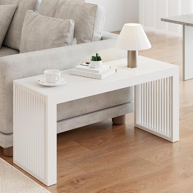 APRTAT Bamboo Dining Bench Indoor Long Entryway Shoe Rack Benchs,Outdoor Modern Wood Benches 35 Inch Bamboo Bench for Living Room Hallway Bedroom Bathroom White