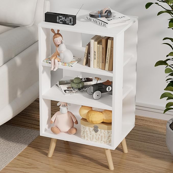 Aenuert Night Stand, White Nightstand, Modern End Table with Open Storage, 3-Tier Wooden Bedside Table for Small Space, Living Room, Bedroom