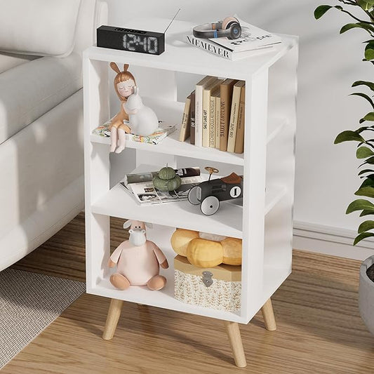 Aenuert Night Stand, White Nightstand, Modern End Table with Open Storage, 3-Tier Wooden Bedside Table for Small Space, Living Room, Bedroom