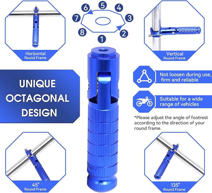Foot Pegs Non-sliding Footrest Motorcycle Bicycle Folding Foot Pegs 90 Degree Foldable Electric Motorbike Passenger Footrests Rearsets Rear Set Footpegs Foot Rest Pedals (Blue)