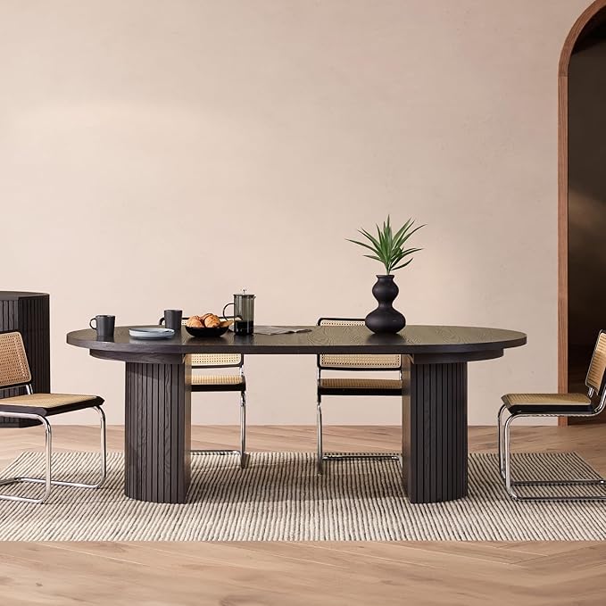 Transformer Table - Solid Wood Extendable Round Dining Table Set with Sideboard Panel Storage Cabinet, Expandable Round Dining Set, Elegant and Functional Design, Black (Table + Storage)